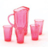 PITCHER W/4 GLASSES, CRANBERRY