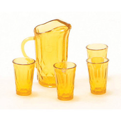 PITCHER W/4 GLASSES, DARK AMBER