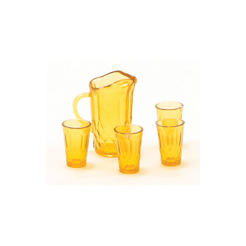 PITCHER W/4 GLASSES, DARK AMBER