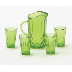PITCHER W/4 GLASSES, EMERALD GREEN