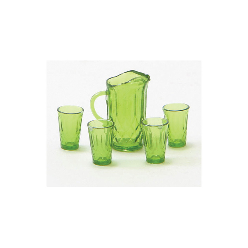PITCHER W/4 GLASSES, EMERALD GREEN