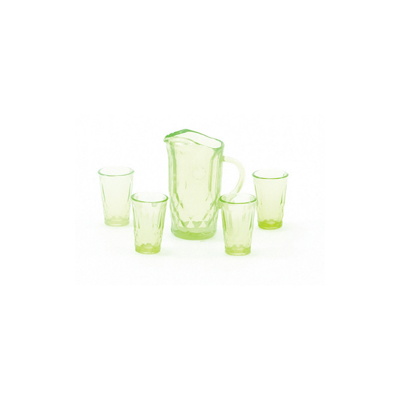 PITCHER W/4 GLASSES, GREEN