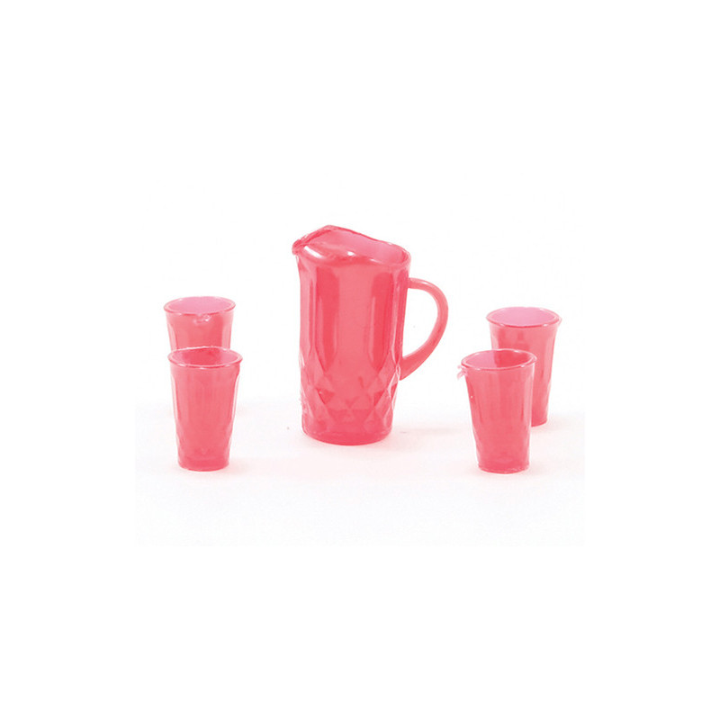 PITCHER W/4 GLASSES, RED