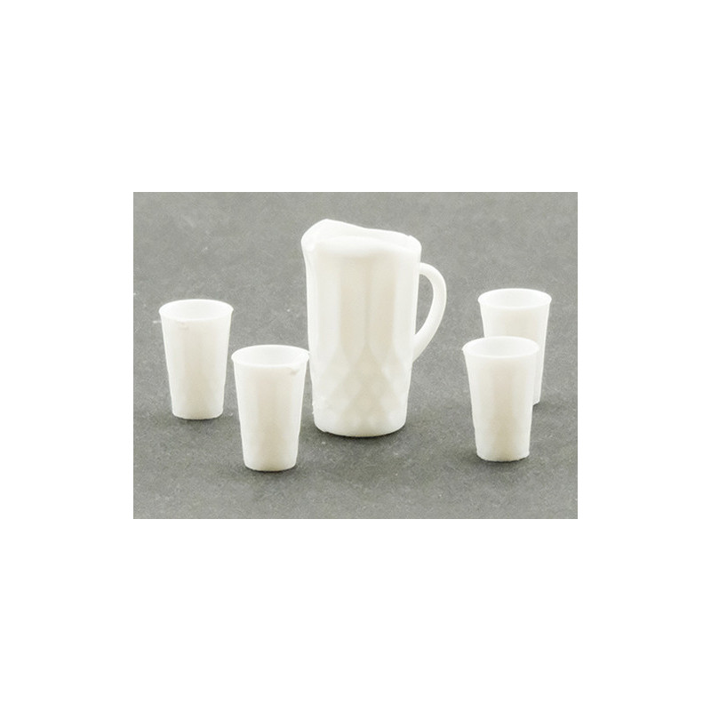 PITCHER W/4 GLASSES, WHITE