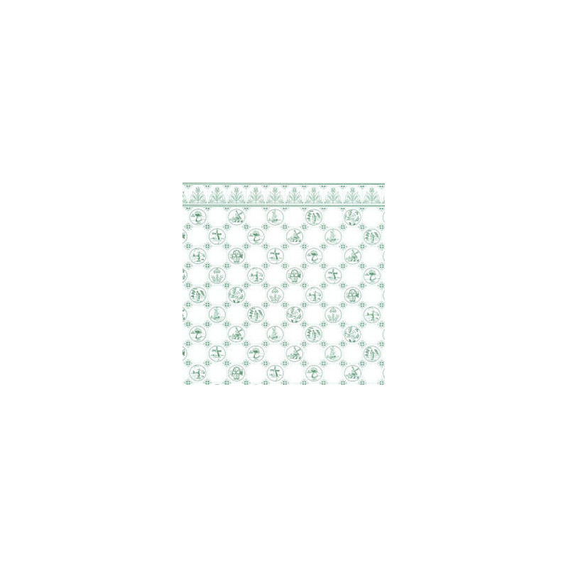 6 pack Wallpaper, Dutch Tile, Green On White