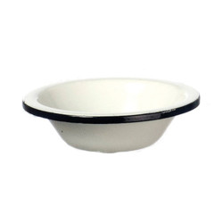 DISH PAN, WHITE ENAMEL W/BLACK TRIM
