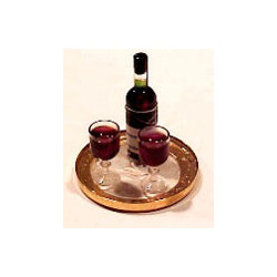 RED WINE BOTTLE W/2 FILLED GLASSES ON TRAY