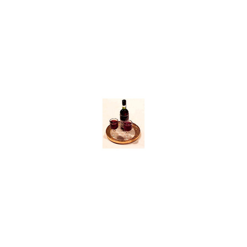 RED WINE BOTTLE W/2 FILLED GLASSES ON TRAY