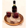 RED WINE BOTTLE W/2 FILLED GLASSES ON TRAY