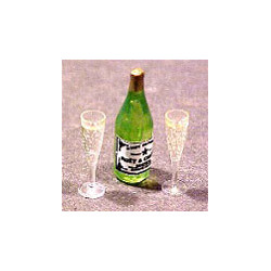 CHAMP BOTTLE W/2 FILLED FLUTED GLAS