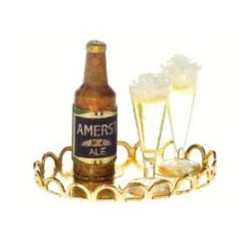 BOTTLE OF BEER ON TRAY W/2 FILLED PILSNERS