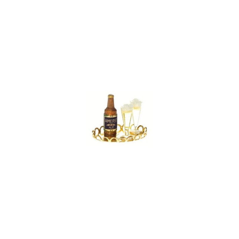 BOTTLE OF BEER ON TRAY W/2 FILLED PILSNERS