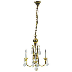 3-ARM BRASS, CRYSTAL CHANDELIER