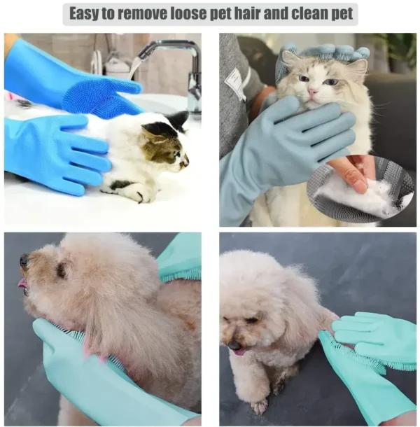 Pet Grooming Cleaning Gloves Dog Cat Bathing Shampoo Glove Scrubber Magic Dishwashing Cleanner Sponge Silicon Hair Removal Glove - Image 15