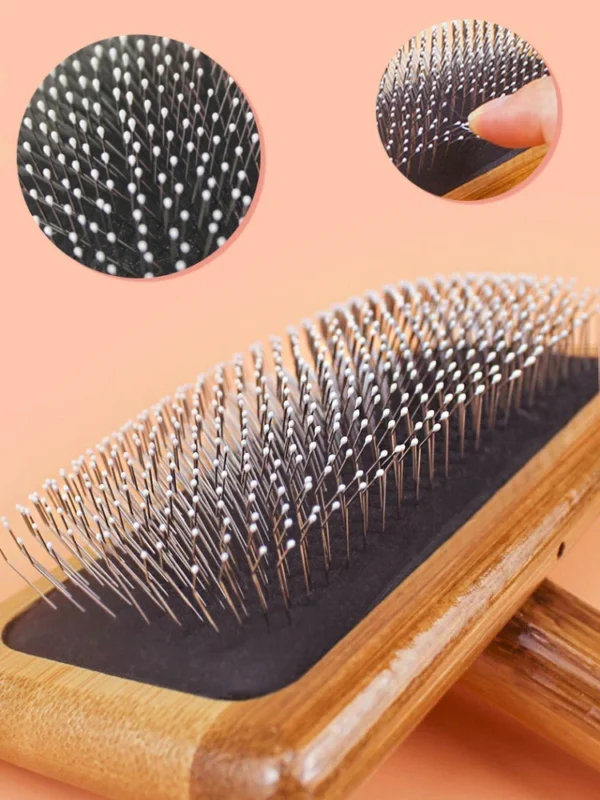 Natural Bamboo Handle Comb Stainless Steel Hair Brush Dogs Cats Pets Accessories Tools Open Knit Puppy Combs Durable Dense - Image 11