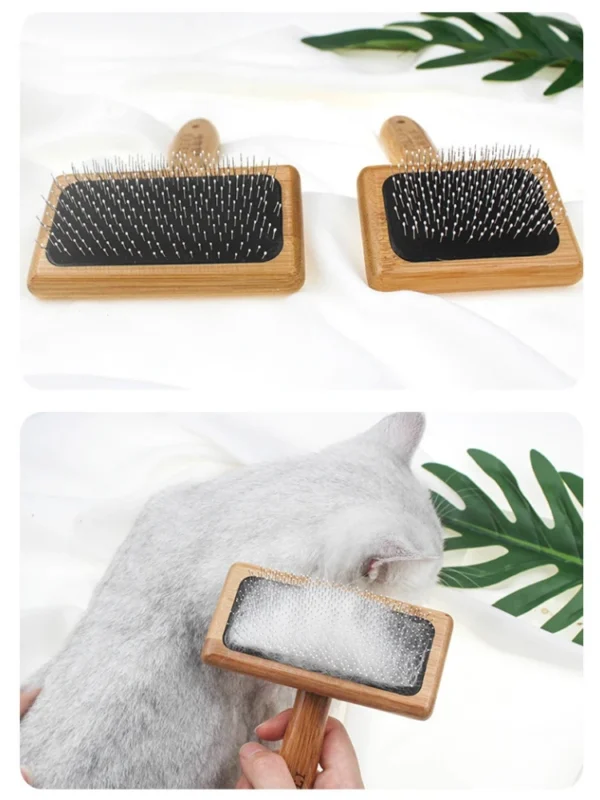 Natural Bamboo Handle Comb Stainless Steel Hair Brush Dogs Cats Pets Accessories Tools Open Knit Puppy Combs Durable Dense - Image 16