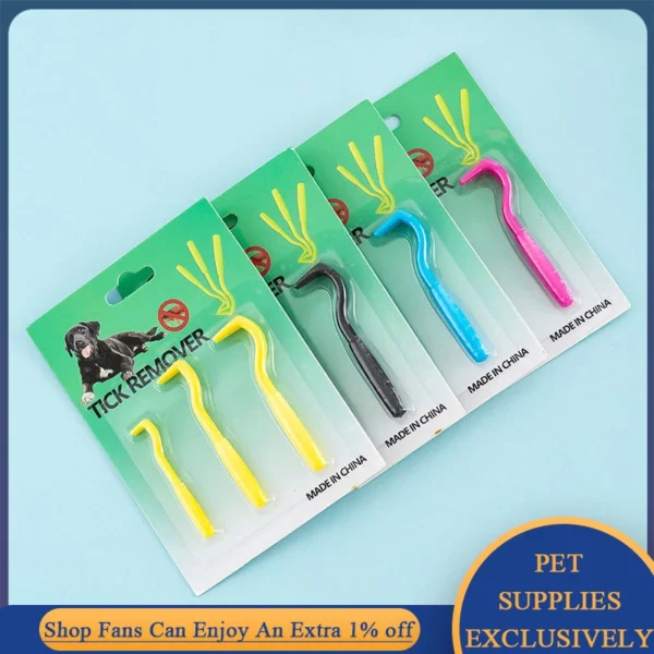 3pcs/set Pet Tick Removal Tool Kit Plastic Flea Scratching Hook Remove Tweezers Clip Pet Treatment Cramp Puppy Grooming Supplies - Image 3