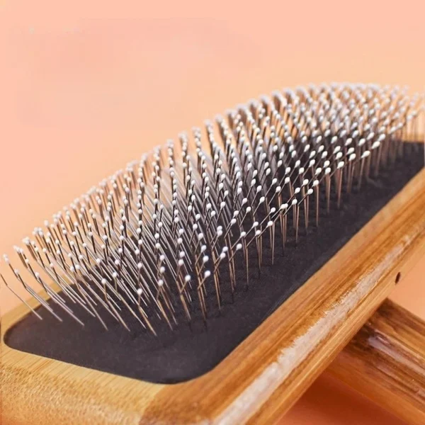 Natural Bamboo Handle Comb Stainless Steel Hair Brush Dogs Cats Pets Accessories Tools Open Knit Puppy Combs Durable Dense - Image 2