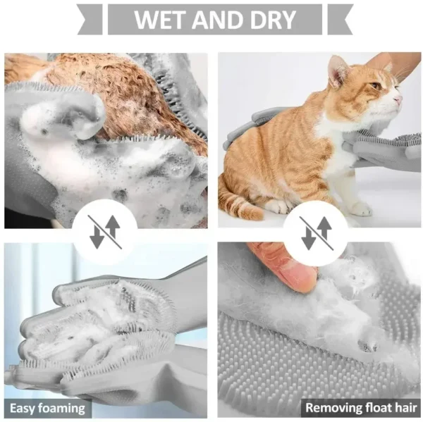 Pet Grooming Cleaning Gloves Dog Cat Bathing Shampoo Glove Scrubber Magic Dishwashing Cleanner Sponge Silicon Hair Removal Glove - Image 6